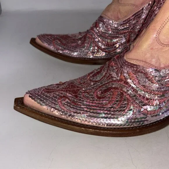 Damy Western Cowboy BootsItaly Haute Couture Sequinned Leather EU 40 US 9 9.5